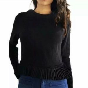 J. Crew Womens Pullover Sweater Medium Long Sleeve Crew Neck Black Pleated Hem